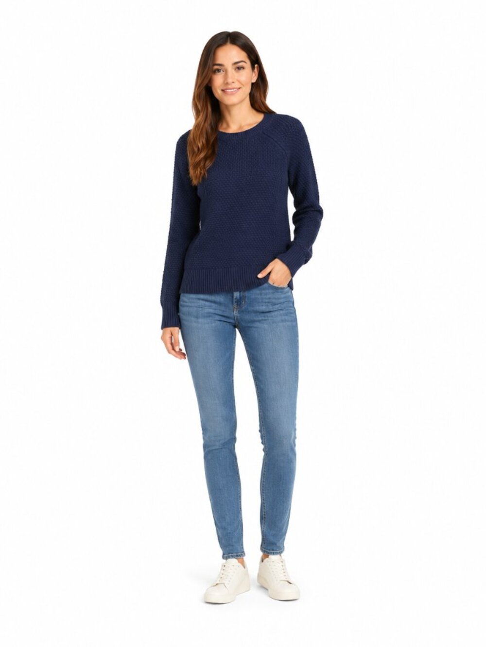 GAP Textured Cotton Blend Waffle Knit Sweater Navy Women's Small